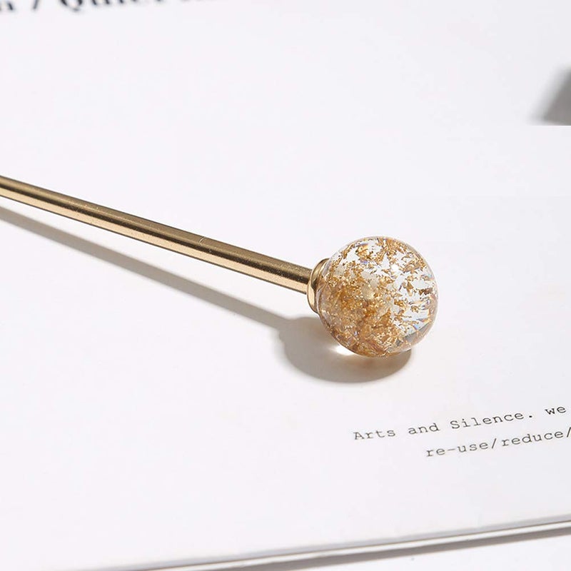 Luzen 2Pcs Simple Elegant Round Ball Metal Hair Stick Fork Chignon Pin Lollipop Shape Decorative Hairpin Chopsticks Hair Jewelry for Women Lady Teen Fashion Hair Updo Making Accessories, Silver and Gold - Image 3